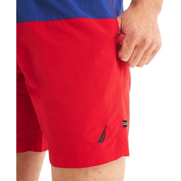 Nautica Men's Horizontal Colorblocked 6" Swim Trunks Blue Red Swim Shorts XXL - Picture 2 of 3